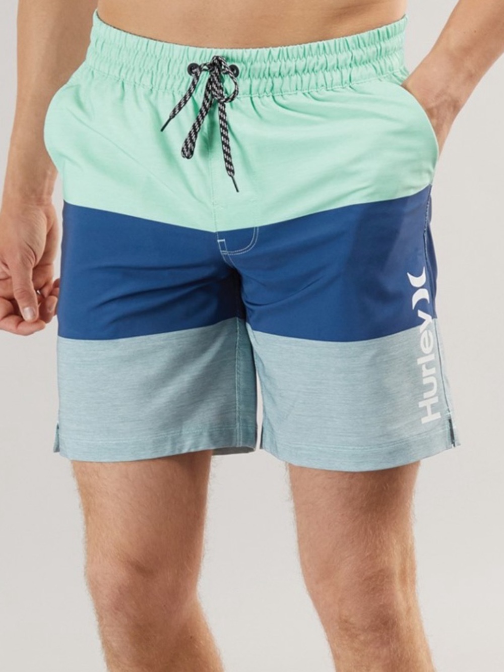 Hurley Men’s Mint, Navy & Light Blue Colorblock Swim Shorts